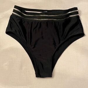 BLACK HIGH HIP FULL CUT BIKINI BOTTOM SZ SMALL